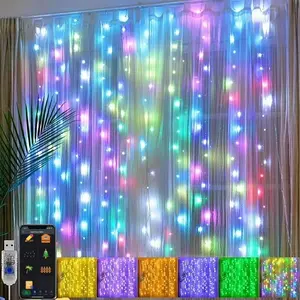 Smart Curtain String Lights 96 LEDs Christmas DIY App and Remote Control 3 x 5 FT Dynamic Music Timer Waterproof Color Changing for Backdrop Holiday Party