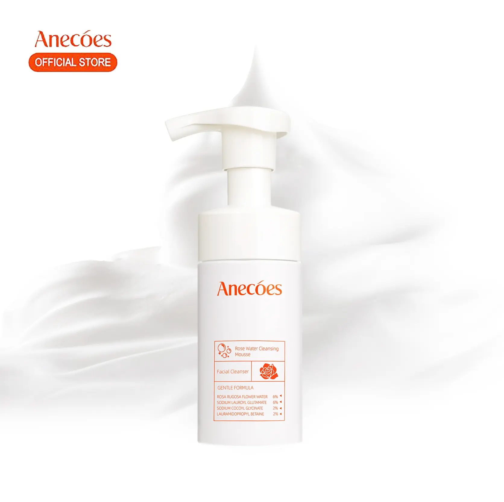 ANECOES Plant Based Foam Mousse Face Cleaner - Gentle Deep Pore Cleansing with Centella Asiatica, Soothing & Fragrance Free for a Dewy Finish, 3.5 fl.oz, Cleanser, Hydrate, Facial Wash, Glycerin, Redness, Skin Repair, Daily, Rose Water, Sensitive, 100Ml,,