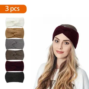 3 pcs Minimalist Solid Color Knitted Headbands, Warm , Perfect for Fitness, Yoga and Casual Style - Heartwarming Gift for Her, Knotted Headband