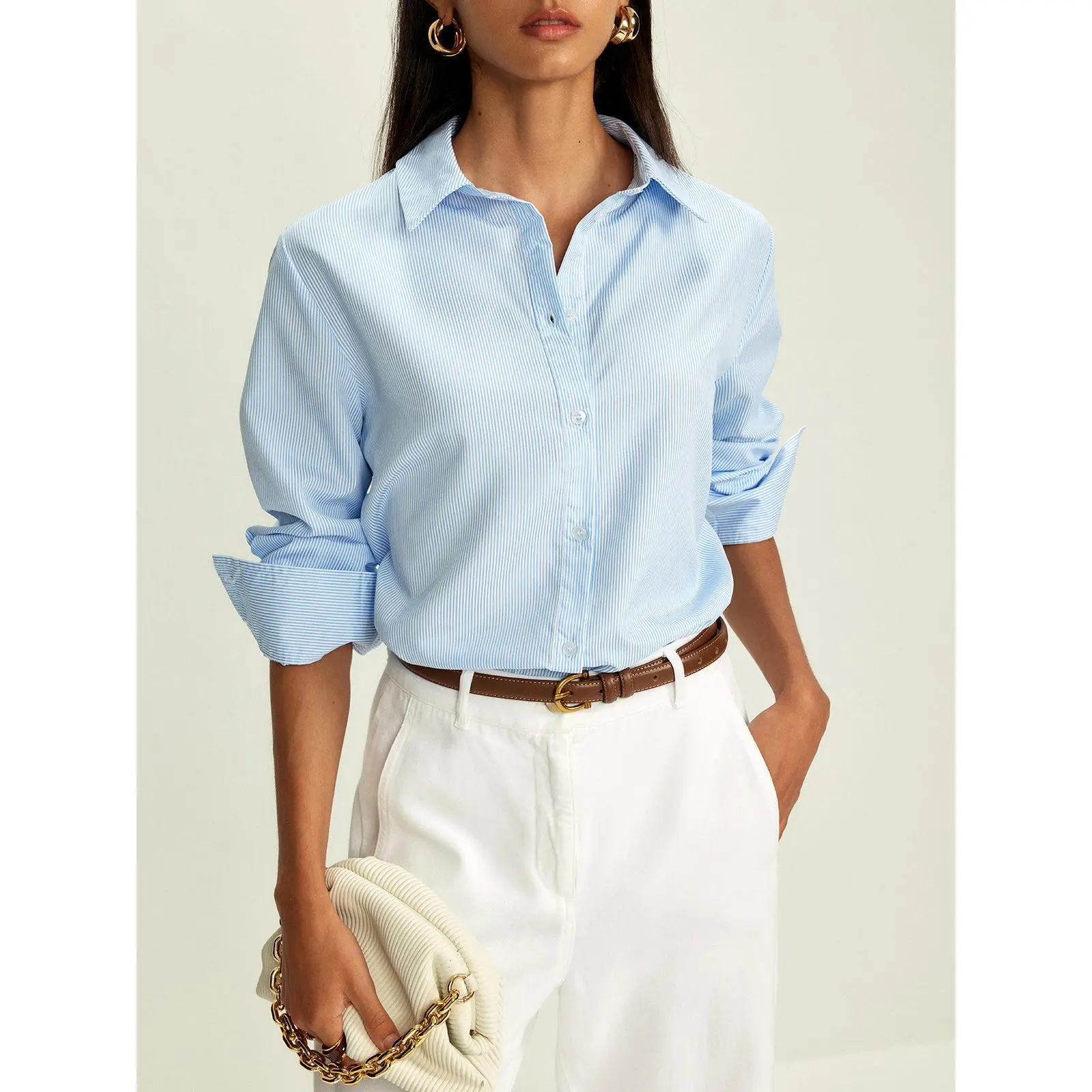 Lapel Pinstripe Versatile Shirt