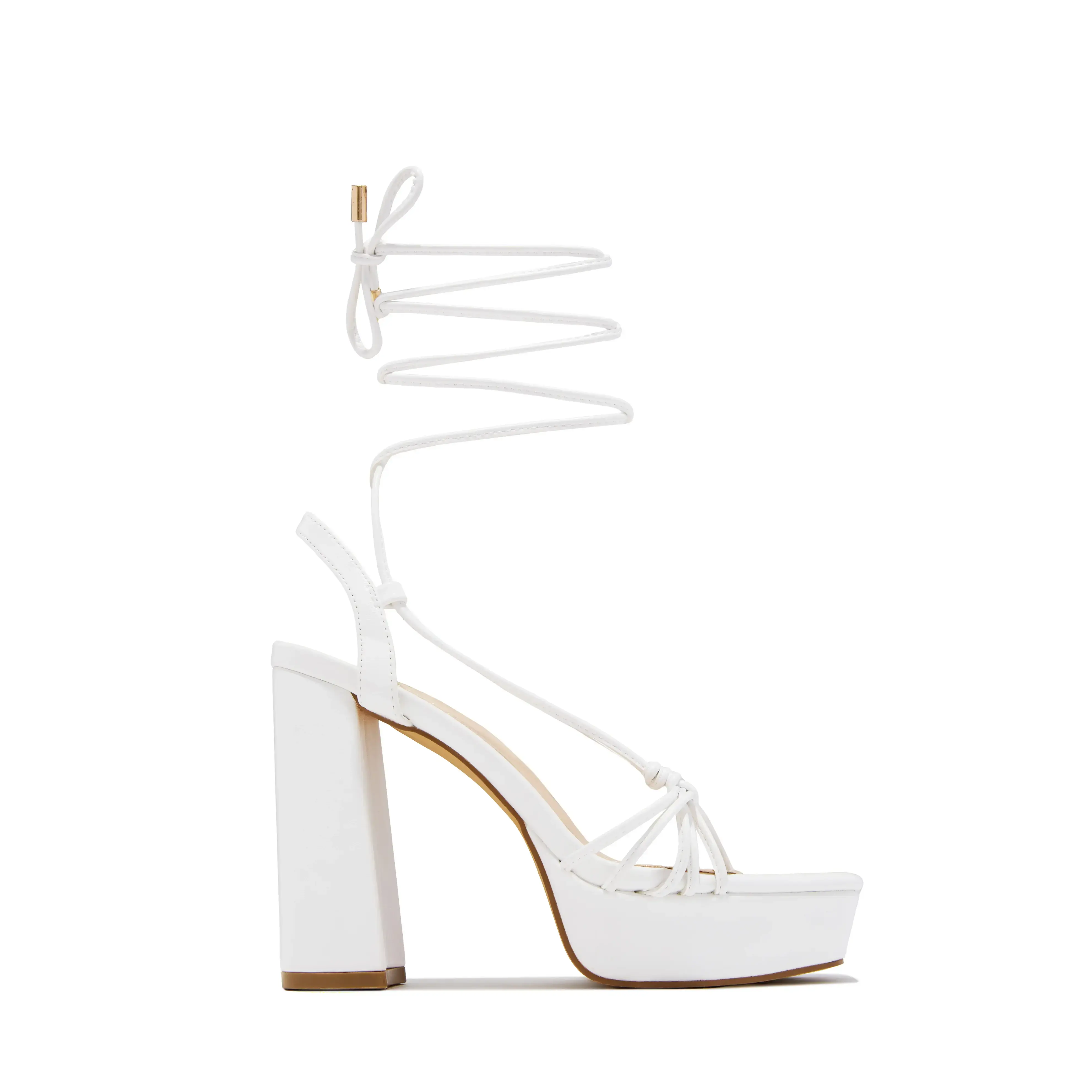 London Lace Up Platform Heels - White