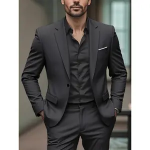 2pcs Men's Groom Wedding Suit Set, Jacket And Trousers, Elegant Formal Outfit for Party And Banquet