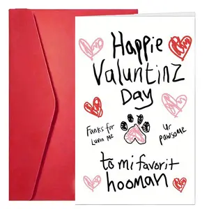 1pc Pet Love Notes - Cute Paw Print & heart messages from cats/Dogs, Valentine's Day Cards, Greeting Card for Couples, Husband, Wife, Pet Lovers - Paper Gift Suitable for Anniversaries, Birthdays, Romantic Occasions