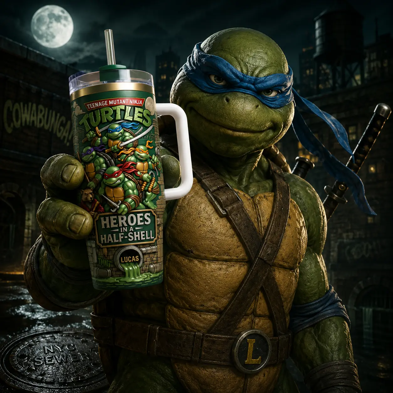 TMNT Teenage Mutant Ninja Turtles 40oz Stainless Steel Tumbler With Handle, Double Wall Vacuum Insulated Travel Coffee Mug, Cowabunga Collector Gift