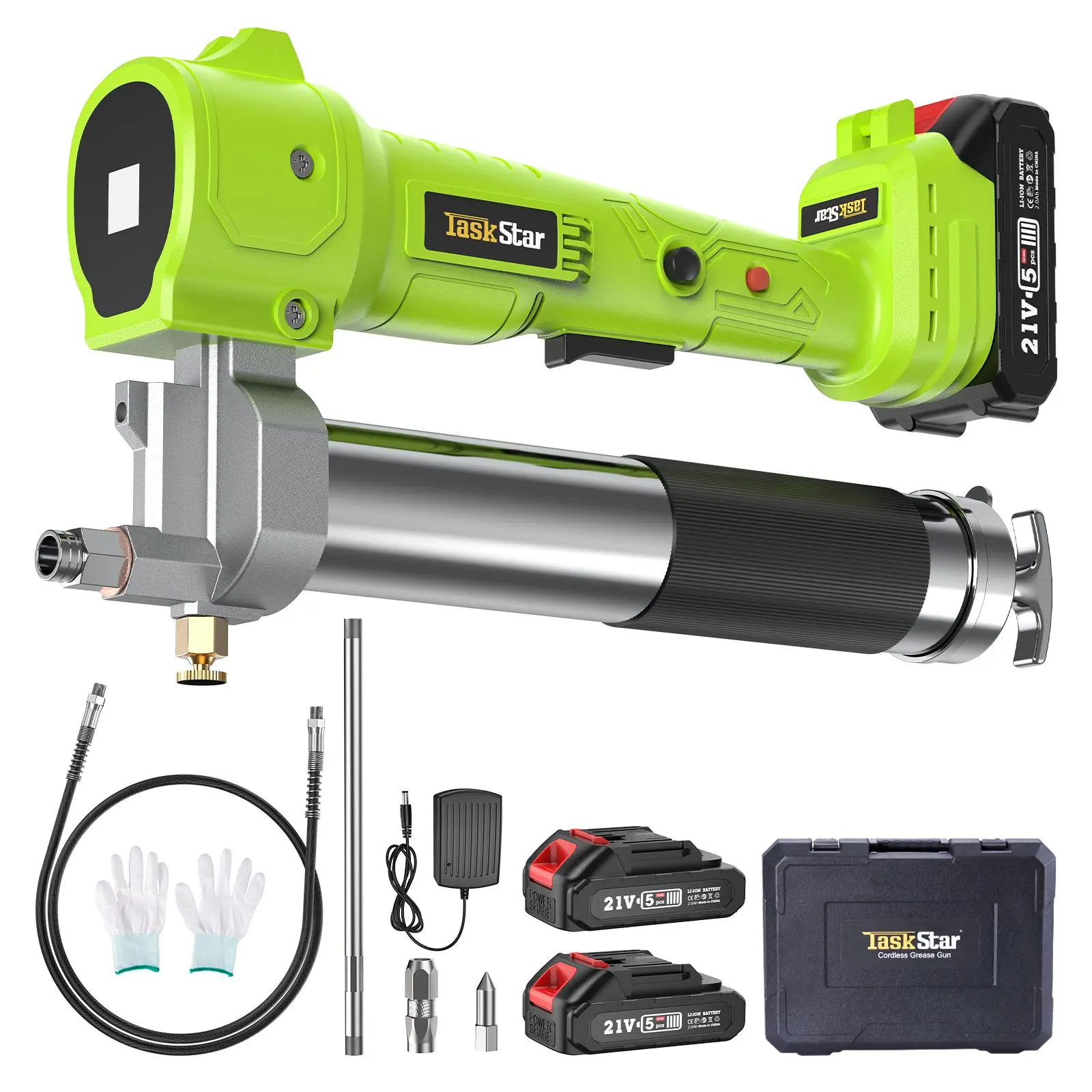 [TaskStar] 1200Nm(886ft-lbs) Cordless Impact Wrench, Powerful 1/2" Electric High Torque Impact Wrench Kit With 2*4.0Ah Battery+Electric Grease Gun Kit