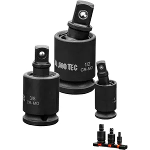 Impact Universal Joint-Socket Swivel Set, 3 count, 1/2", 3/8", 1/4"Inch Drive Swivel Socket Extension Set, 360  Rotation, Cr-Mo steel