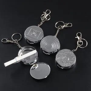 1pc Random Style Creative Lidded Ashtray, Mini Portable Stainless Steel Keychain Ashtray, perfect for on-the-go use, car use, and home decor.