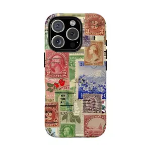 Vintage Stamp Collage Phone Case, Retro Phone Case, Collage Phone Case, Tough Case - Case for iP 8, X, 11, 12, 13, 14, 15, 16
