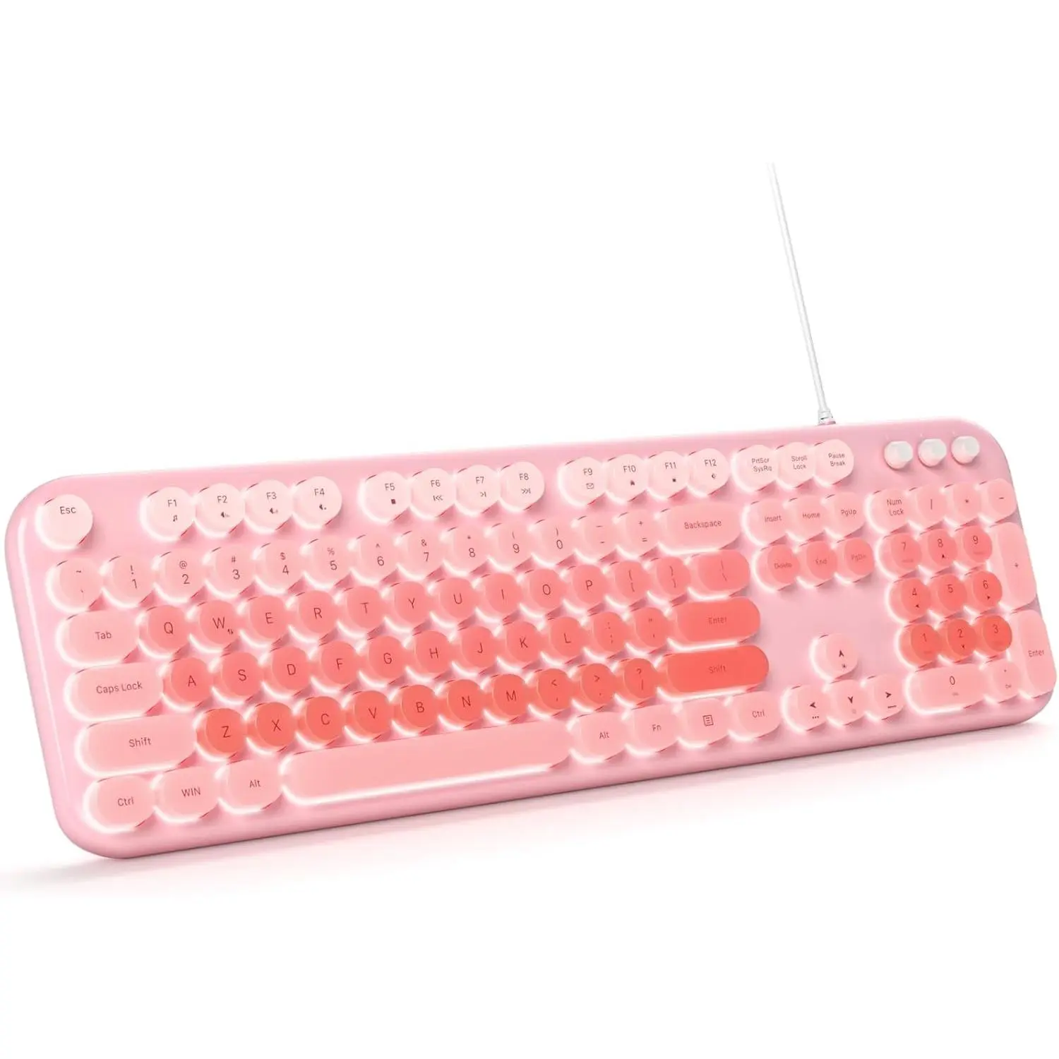 Wired Keyboard with Backlit, Light Up Computer Keyboards with Multimedia , Full Size Wired Keyboard with Illuminated LED, Plug and Play, Anti-Wear Letters for Laptop, Desktop- Pink Colorful