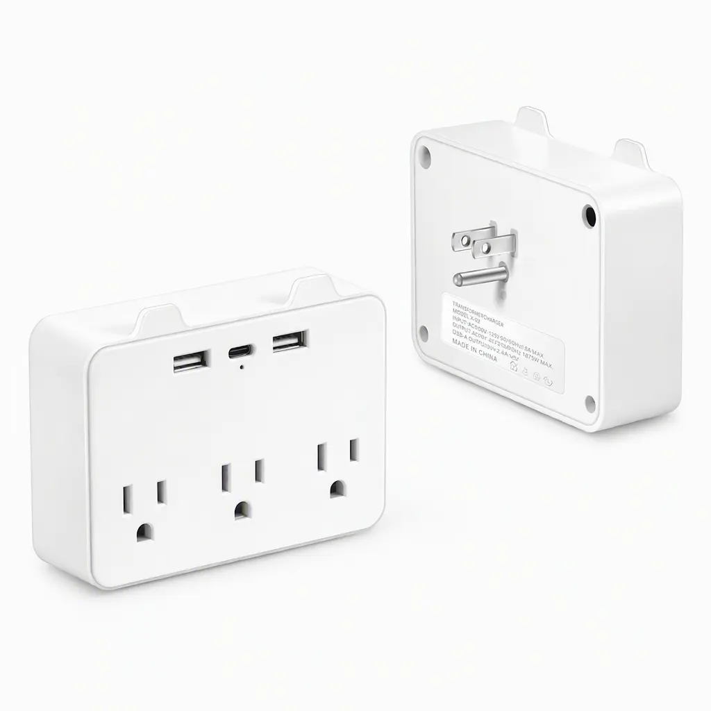 6 AC Multi Plug Outlet with 3 USB Ports (2 USB 1 C), 1700J Wall Charger, Power Strip with Spaced Outlet Splitter for Home, Office, Travel