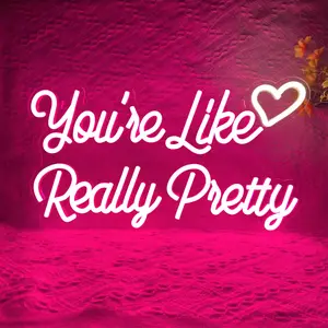 You’re Like Really Pretty Design Neon Sign, Dimmable Switch Neon Light for Wall Decor, Creative USB Powered Ambient Light with Accessories for Bedroom, Led Neon Lights