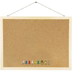 Cork Board Bulletin Board, 15.7"X 11.81" pin Boards for Walls, Oak Wood Finish Frame, Wall Mounted Cork Board for Office Home and School(Pins, Eye Bolts, gaskets, Screws)