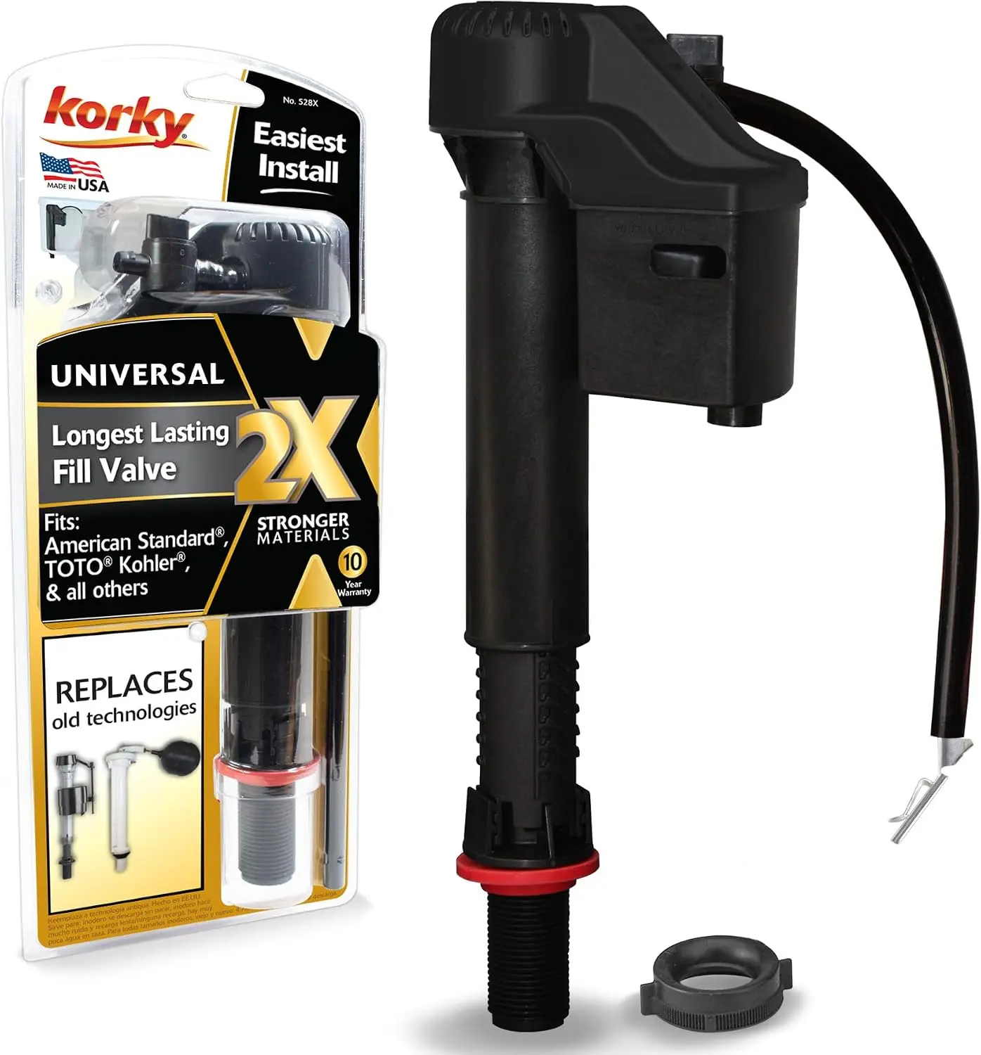 Korky 2X Long-Life Toilet Fill Valve - Universal Fits 99% of Toilets