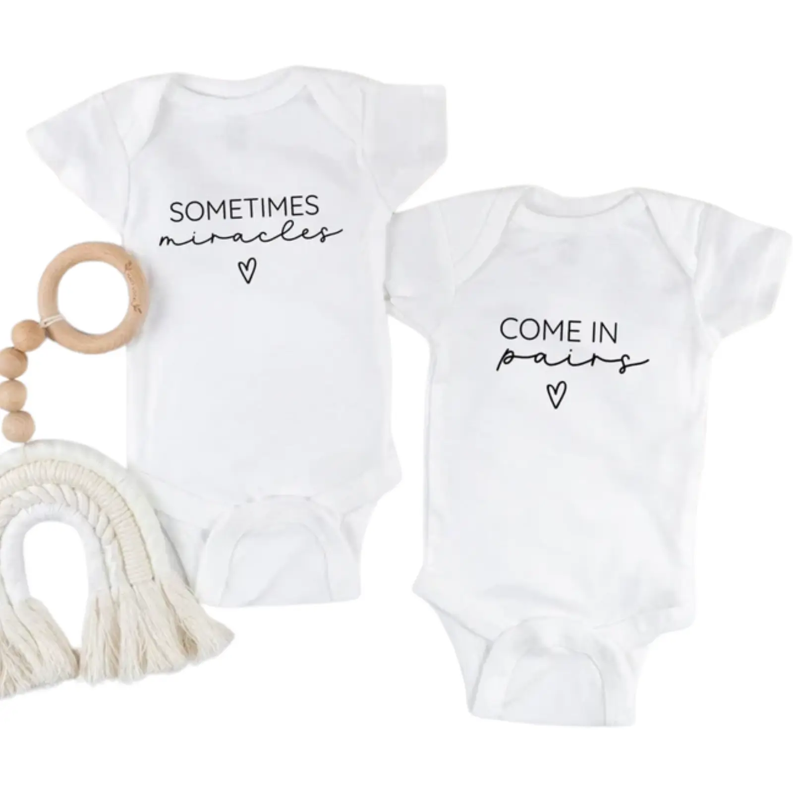 Cute twin ONESIE - sometimes miracles come in pairs Bodysuit,  twin baby girl baby boy one piece twin outfit