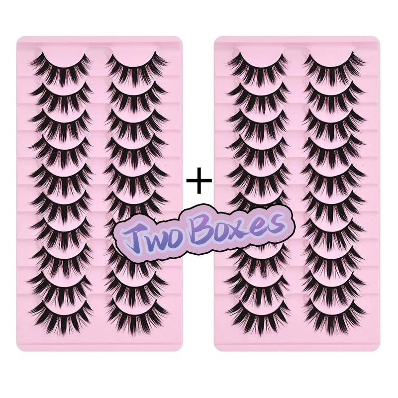 Reusable Anime Cat Eye False Eyelashes, 2 Boxes of 10 Pairs Dense Mixed Curl Lashes, 0.07mm Thick, Japanese Cosplay Style, Solid Form Makeup
