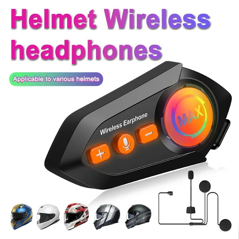 Wireless motorcycle helmet headphones, rechargeable hands-free Bluetooth earphones, with excellent sound quality for both music and calls, perfect for riders.