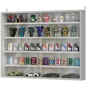 Gray 5-Tier Wall-Mounted Glass Display Cabinet with 2 Glass Doors and Adjustable Shelves, Indoor Dining Room Cupboard
