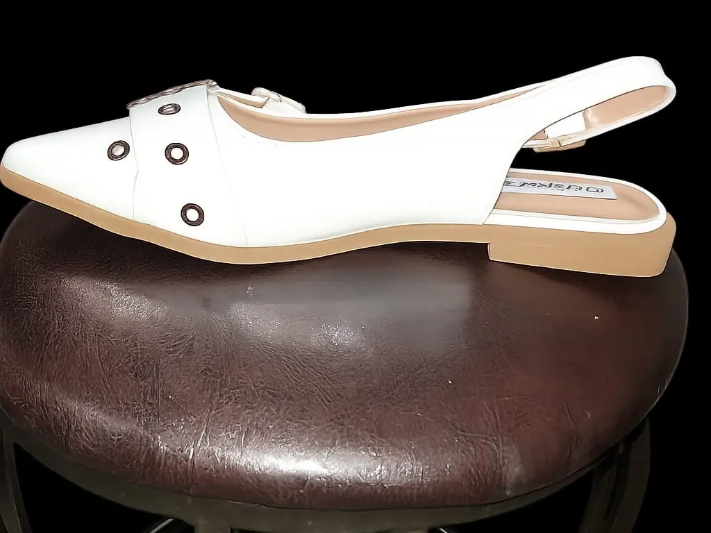 White Slingback Flats with Eyelet Detail Women's Comfortable Casual Shoes