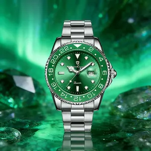 GOHUOS Men's Watches Business Stainless Steel Strap Green Quartz Watch Waterproof Calendar Luminous High Quality Wristwatch