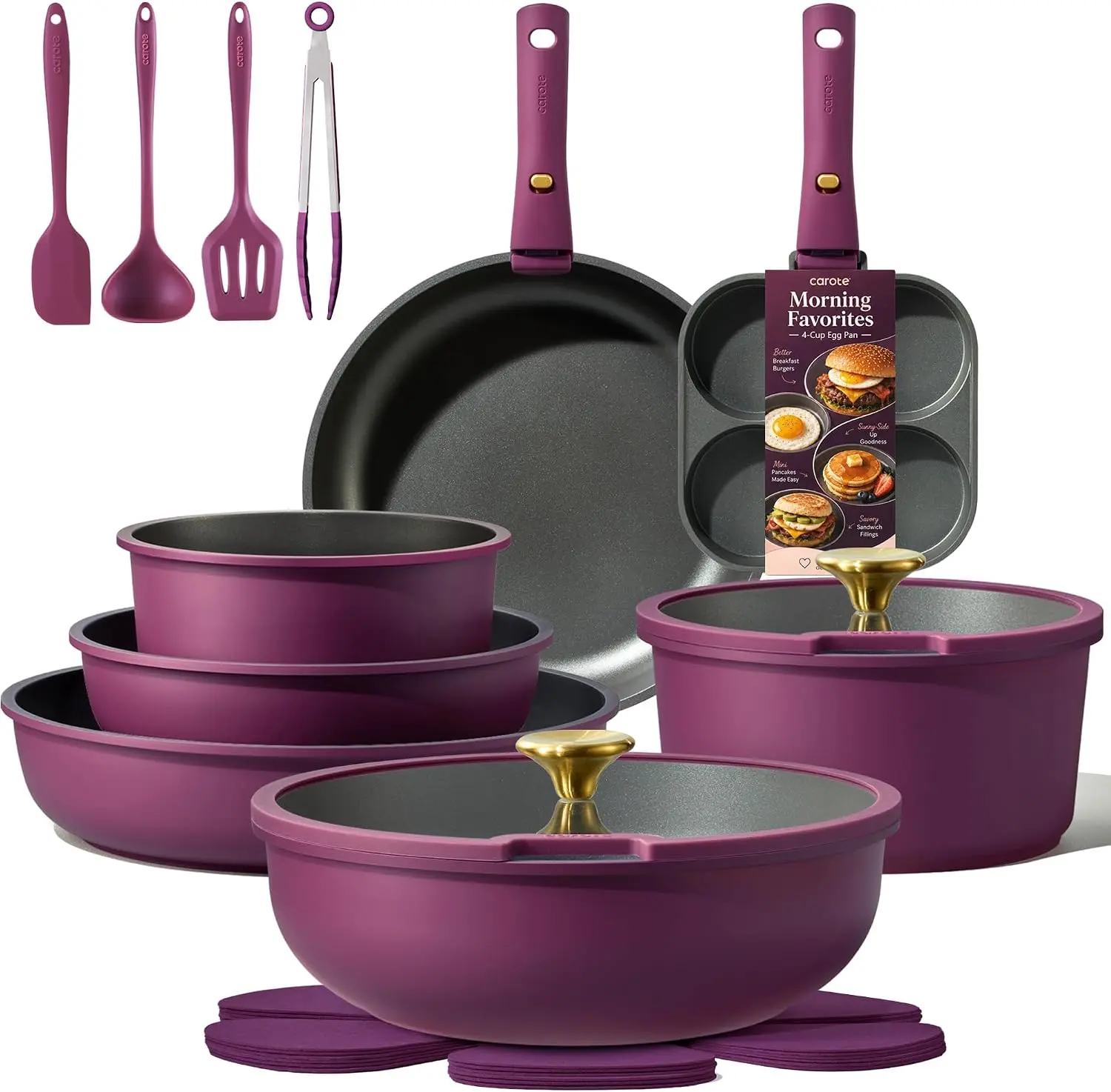 21-Piece Non-Stick Silicone Detachable Handle Cookware Set, Ultra Nonstick, Space-Saving, Dishwasher & Oven Safe, Non-Toxic for Kitchen & Camping Pan Ceramic