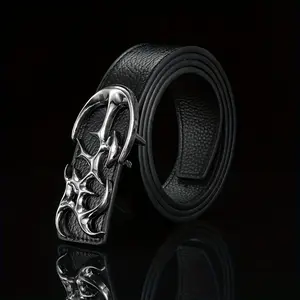 jewelry Special Shaped Buckle Genuine Leather Belt Men's Trendy Cool Belt Jeans Belt Smooth Buckle Double-sided Belt, Ideal choice for Gifts