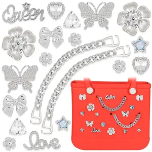20 Pcs Beach Charms for Bogg Bag DIY Accessories Butterfly Flower Silver Chain Charm Cute Decoration Bag Charms for Bogg Bags Rubber Tote Beach Bags for Women