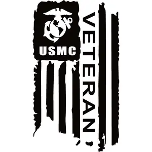 USMC Veteran Flag Window Decal - US Marines Military Vet Car Window Sticker White, 7"