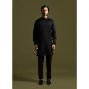 Black linen satin kurta and pants