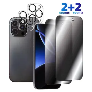 Phone Screen Protector, 2 Counts Tempered Glass Phone Screen Protective Film & 2 Counts Lens Protector, Phone Accessories for iPhone 16 Pro Max 15 Pro