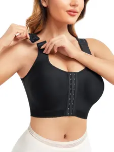 Women's Solid Color Adjustable Front Buckle Wireless Bra, Push Up Comfortable Breathable Bra, Women's Lingerie for All Seasons, Adjustable Strap Bra