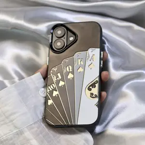Shockproof Ultra-Thin TPU Phone Case for iPhone17/16/15/14/13/12/11 Black Playing Card Design-Personalized Fashion Brand Drop-Proof Case