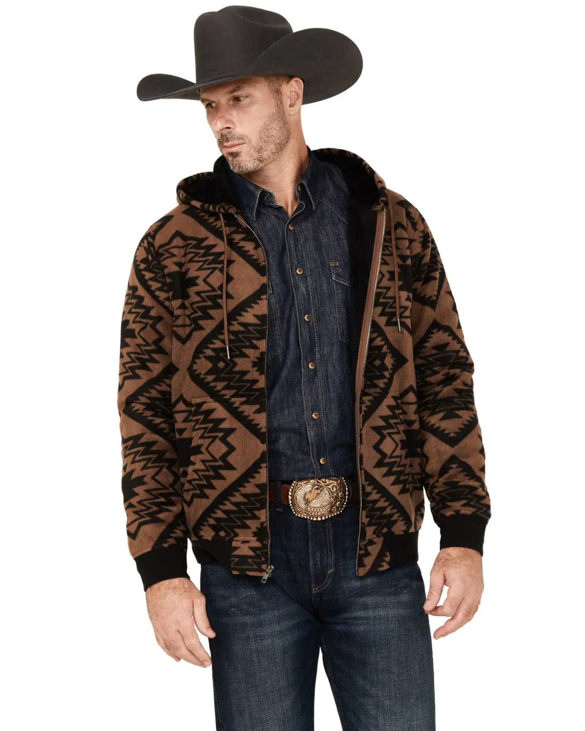 Cody James Men's Men'S Basin Southwestern Print Fleece Hooded Jacket - Cjfa24sw31-Bn