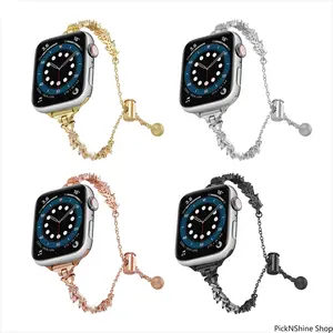 Women's Small Rhinestone Metal Link Watch Band - Luxury Shiny-Finish Watch Straps, Elegant Fashion Accessory for Daily Wear