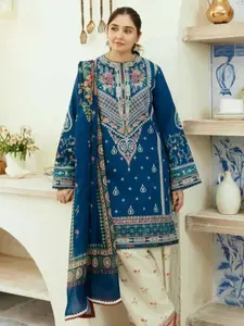 Designer Dress - 3PC Machine Embroidered Dhanak Suit Set by Sky Cashmere Matching Womenswear