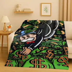 Monopoly Money Dollar Cartoon Blanket Ultra Soft Flannel Plush Cozy Warm Bedroom Couch Sofa Home Throw Cover Decor Decorative Throw Perfect Birthday Gift Christmas Gift for Game Fans Kids Teens Men Women Rich Richie Rich Style
