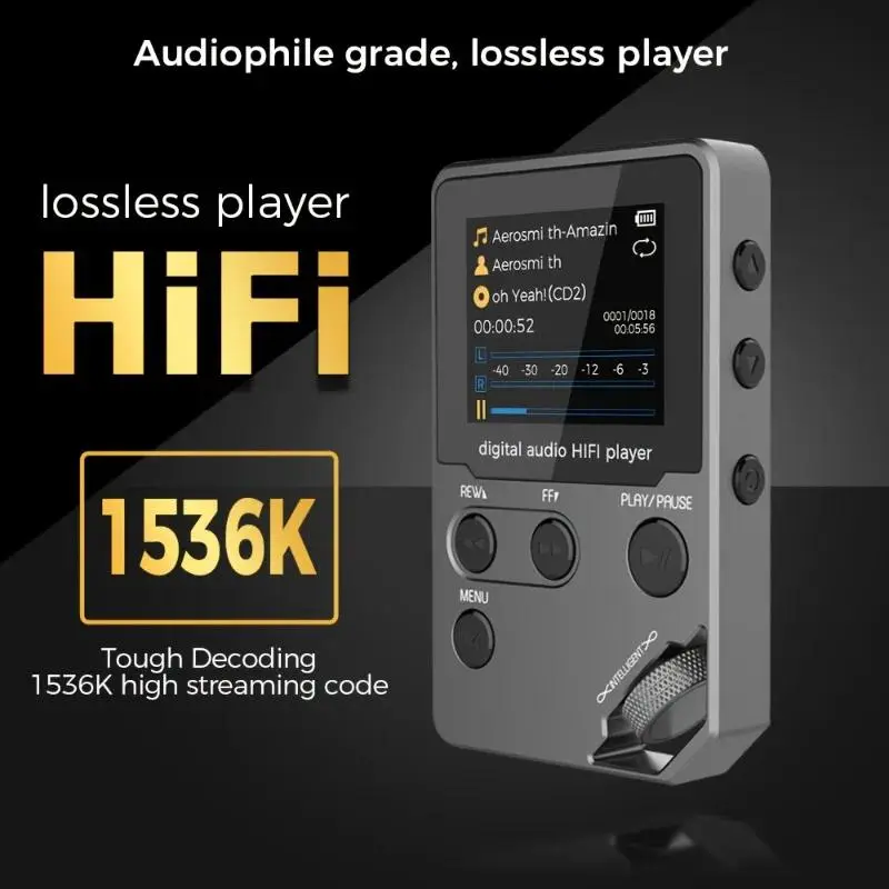 C5 Lossless Bluetooth Portable Audio Player - 8GB, Zinc Alloy Body, Rotary Button Controls, Wireless Connection, FM Radio, Voice Recording, Headphone Compatible, USB Transfer, Compact Screen