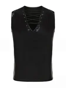 Men's V-Neck Short Sleeve T-Shirt, European and American Style, Stage and Bar Performance Wear, Casual Hoodie Jumper