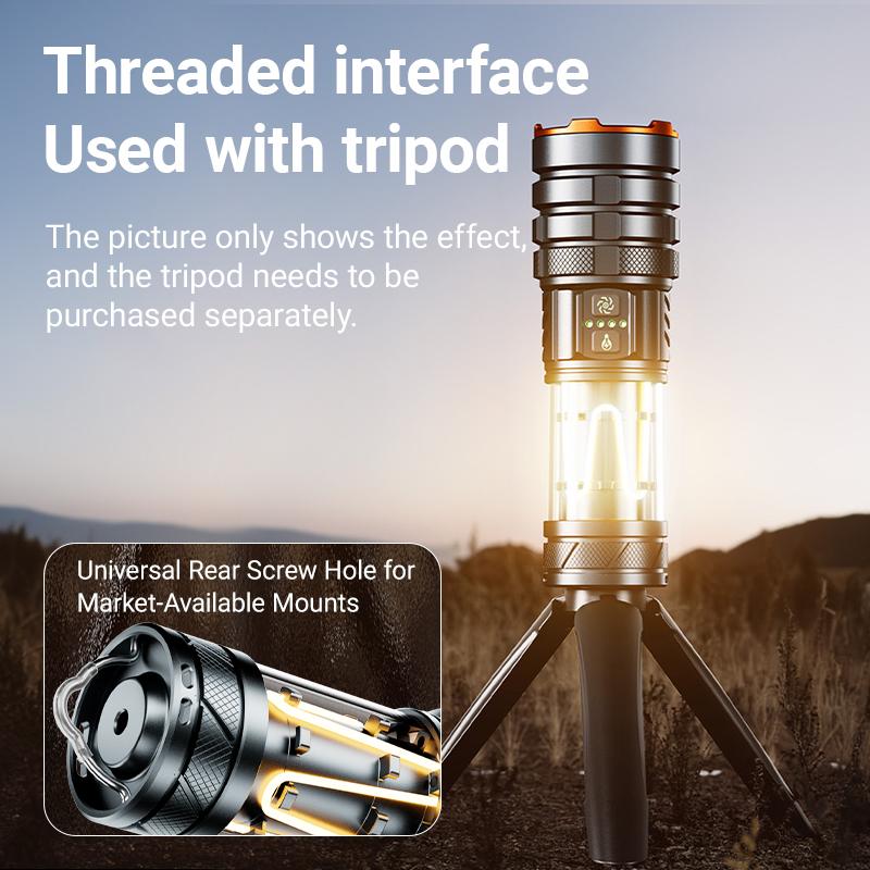 Vintage LED Camping Lantern, Rechargeable Tactical Flashlight with Dimmable Warm Filament Light, Portable Tent Light for Emergency Survival Gear