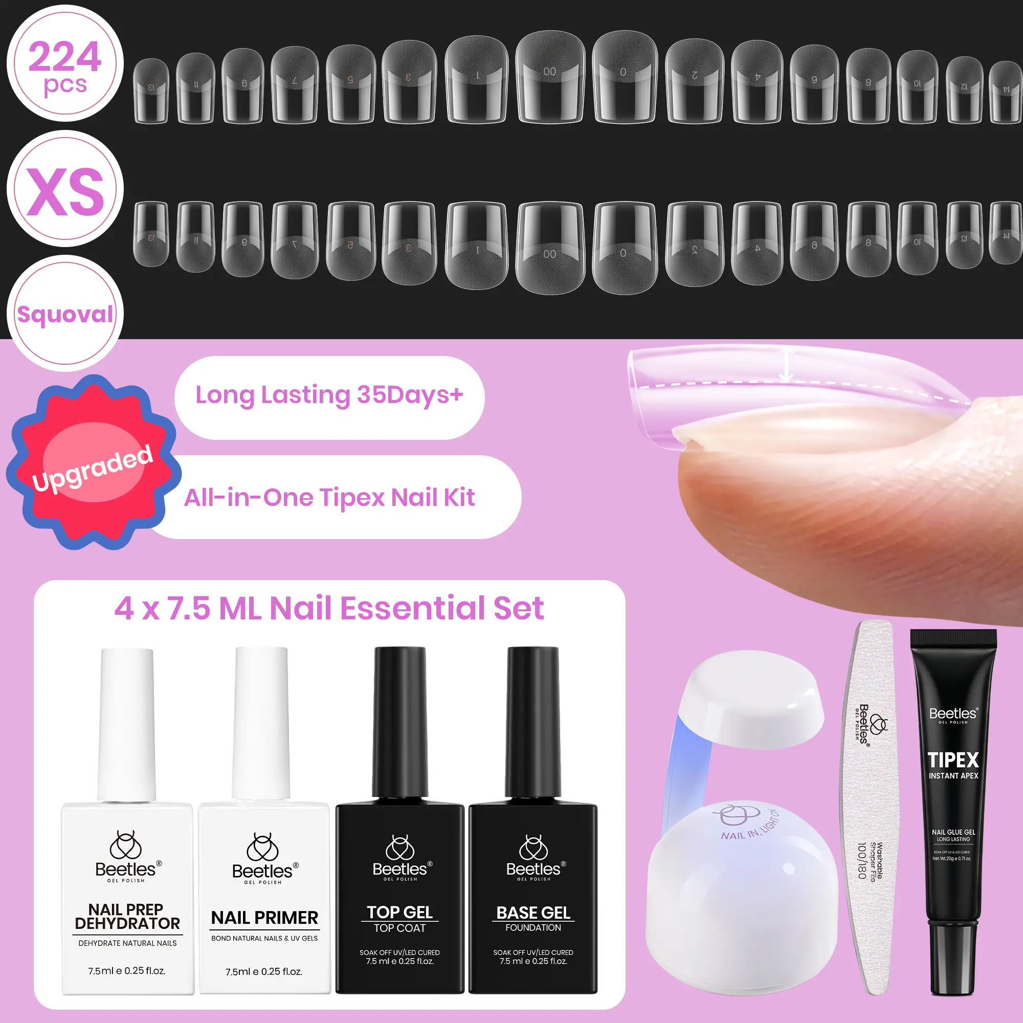 Extra Short Squoval 【Kit】16 Sizes-224 Pcs