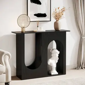 39.4'' Black Console Table, Narrow Sofa Table Behind The Couch With Arched Design, Modern Foyer Console For Entrance, Hallway, Living Room, Corridor, Easy Assembly