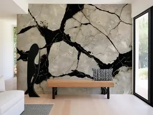 Black Marble Veins Wall Mural Modern Wallpaper in Peel & Stick Canvas Vinyl or Non-Woven