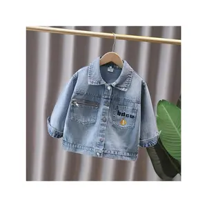 Kids' Long Sleeve Stylish Denim Jacket - Boys' Spring Fall Jacket Top, Casual Denim Shirt Washable Design, Lightweight Comfortable Daily Outfit