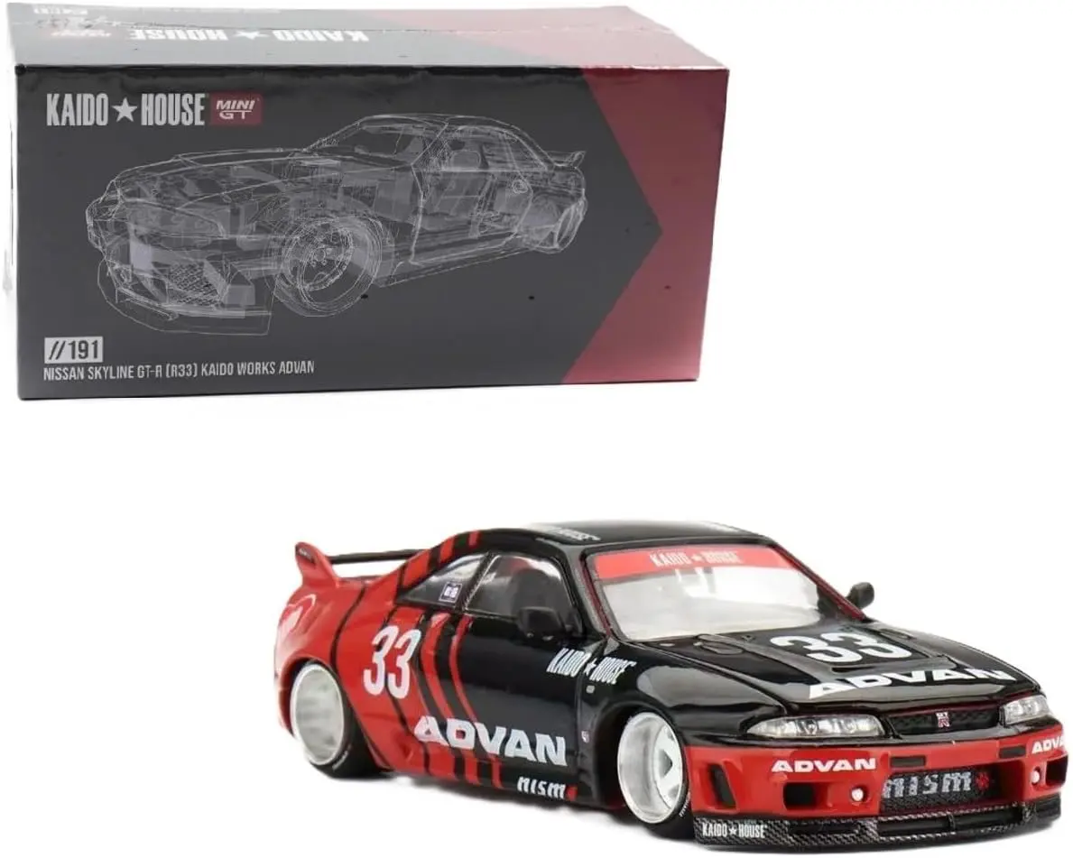 Kaido House x Mini GT 1:64 Nissan Skyline GT-R (R33) Kaido Works ADVAN Diecast Model Car Limited Edition KHMG191