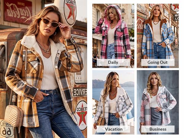 Fit reference for the loose boyfriend-cut plaid shacket