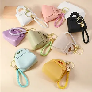 8Pcs Cute Mini Handbag Keychain Surprise Set, Random Color Faux Leather Purse Charm with Gold Hardware, Ideal for Gift-Giving & Daily Bag Decor