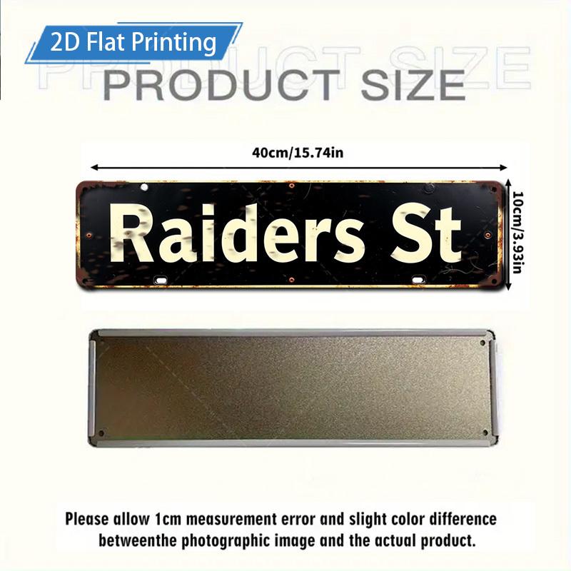 [2D FLAT] 1pc Metal Sign, 4x16inch Retro Raiders Street Sign Metal Wall Art for Outdoor Garden or Home Decor, Vintage Style with 2D Flat Printing Finish Wall Art Aluminum Painting Ideal for Porch Outdoor Garden Bar Home Decor Gifts, New Years Decorations