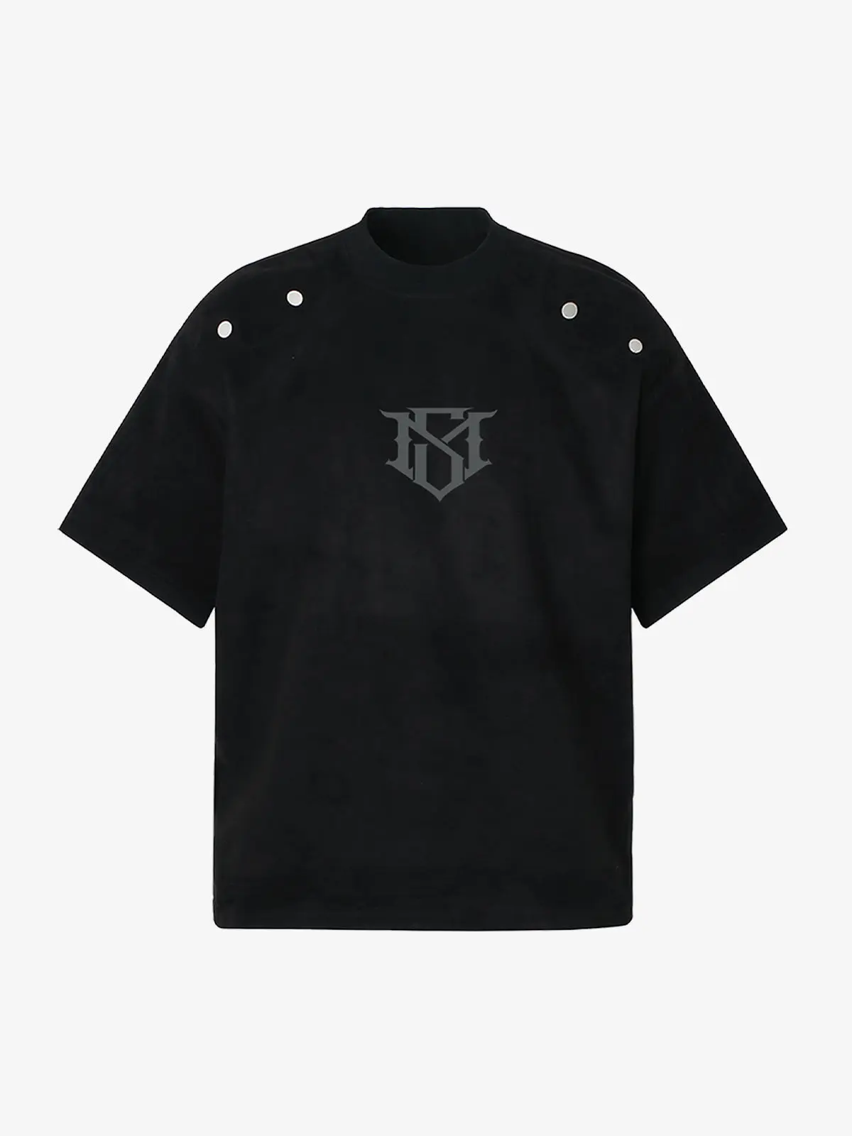 Thesupermade Metallic Print Suede Crew Neck T-Shirt | Embroidered Logo Chest Pocket Streetwear Tee Men