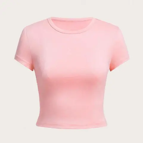 Women's Round Neck Short Sleeve Crop Tee, Casual Basic Crew Neck T-Shirt for Daily Wear, Ladies Summer Clothes for All Seasons, Casual Everyday Tops