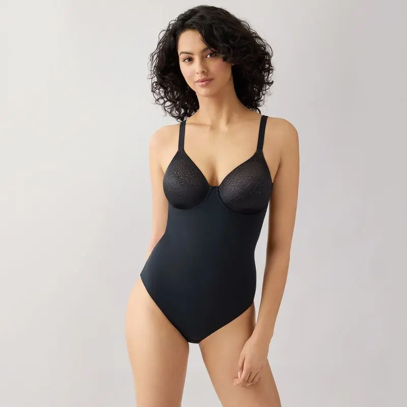 Women's High-Waisted Tummy Control Bodysuit Shapewear - Spandex-Nylon Underwire Underwear with Adjustable Shoulder Straps, Back Smoothing, Snap Closure, Cotton-Lined Gusset, Firm Bonded Panels, Adjustable Shoulder Strap