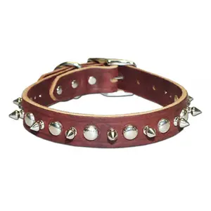 Leather Brothers Inc.  Pink Signature Leather Spike and Stud Dog Collar- Size 16